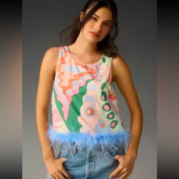 Anthropology, English Factory Sleeveless Faux Feather Top. Price firm. - Picture 1 of 11